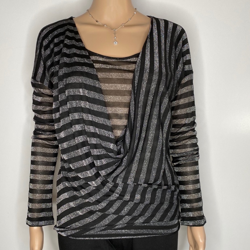Velvet brand semi sheer cowl front top